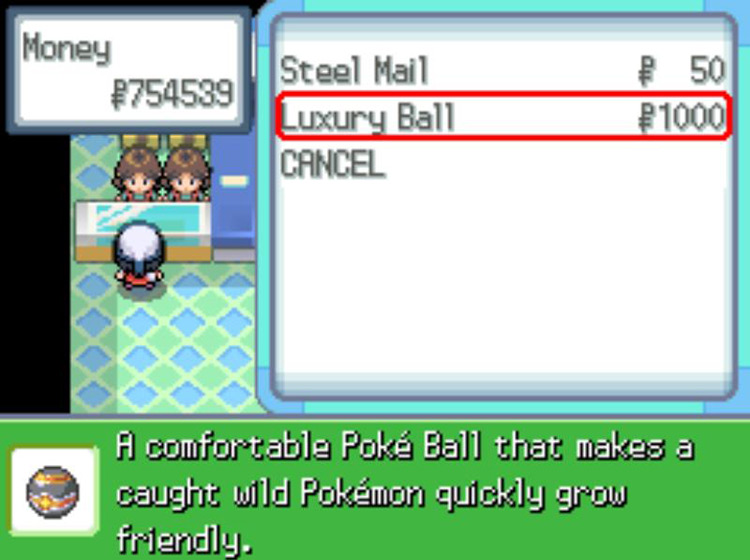 Purchasing Luxury Balls in the Sunyshore City Poké Mart / Pokémon Platinum