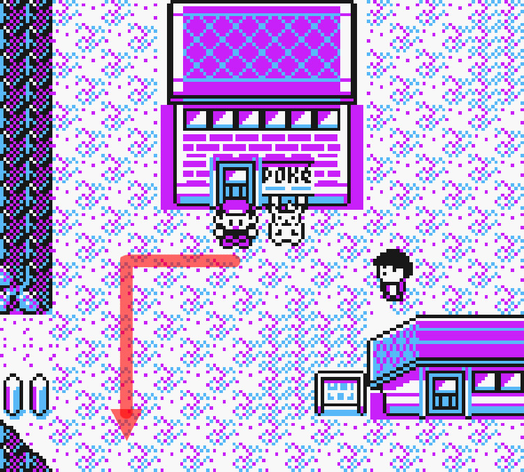 Standing in front of the Lavender Town Pokémon Center / Pokémon Yellow