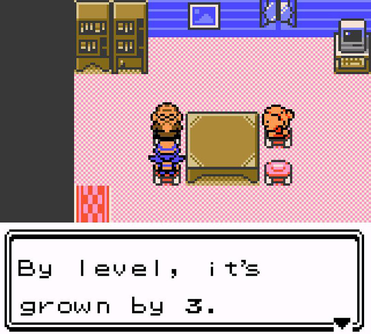 Day Care Man informs you of your Pokémon’s growth. / Pokémon Crystal