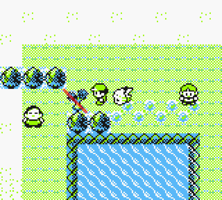 Standing in front of a small tree in Viridian City / Pokémon Yellow