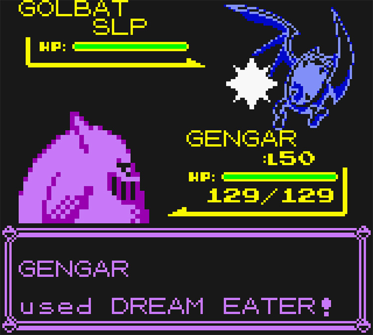 Gengar using Dream Eater against a wild Golbat / Pokémon Yellow