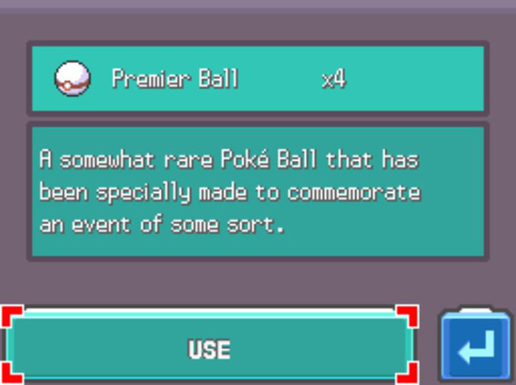 The in-game description of the Premier Ball / Pokémon Platinum