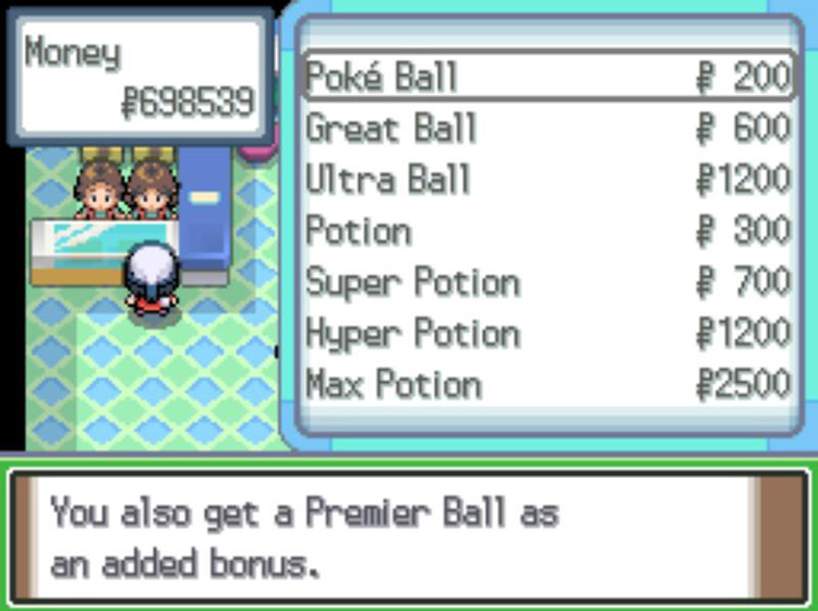 Receiving a Premier Ball after buying 10 Poké Balls / Pokémon Platinum