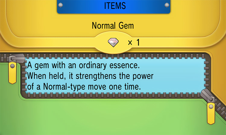 In-game details for Normal Gem / Pokémon Omega Ruby and Alpha Sapphire