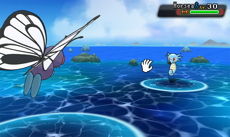 Using TM46 Thief on a wild Horsea / Pokémon Omega Ruby and Alpha Sapphire