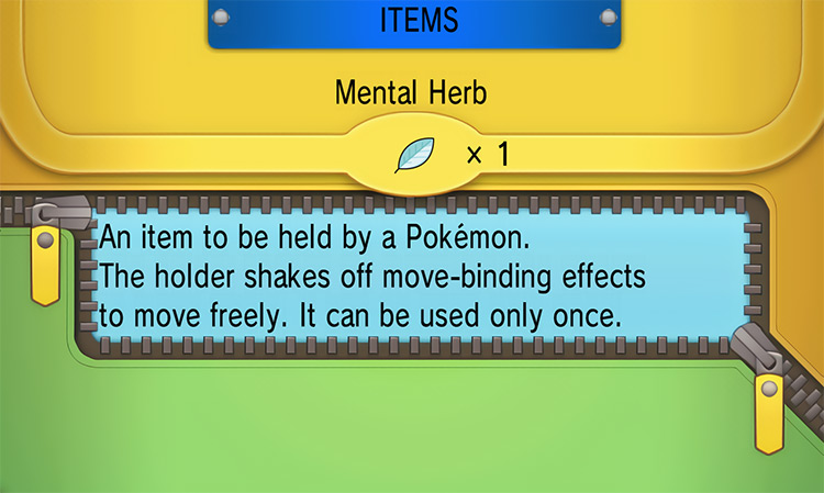 In-game details for Mental Herb / Pokémon Omega Ruby and Alpha Sapphire