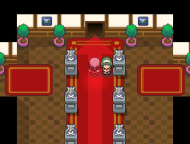 Entering the Trophy Garden from the Pokemon Mansion’s main hall. / Pokémon Platinum