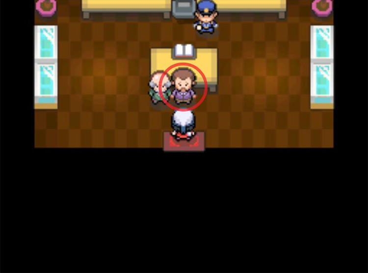 Identifying Mr. Backlot inside his office in the Pokémon Mansion. / Pokémon Platinum