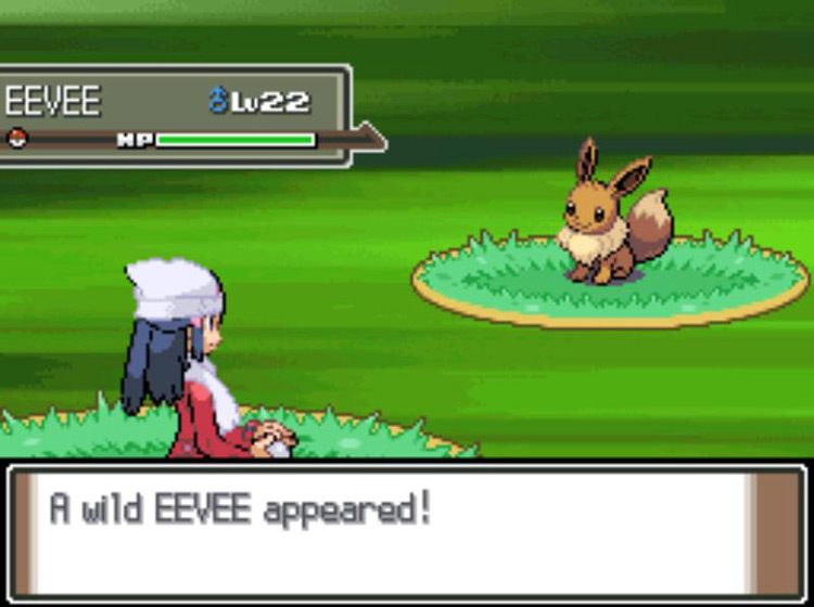 Encountering a wild Eevee in the Trophy Garden. / Pokémon Platinum