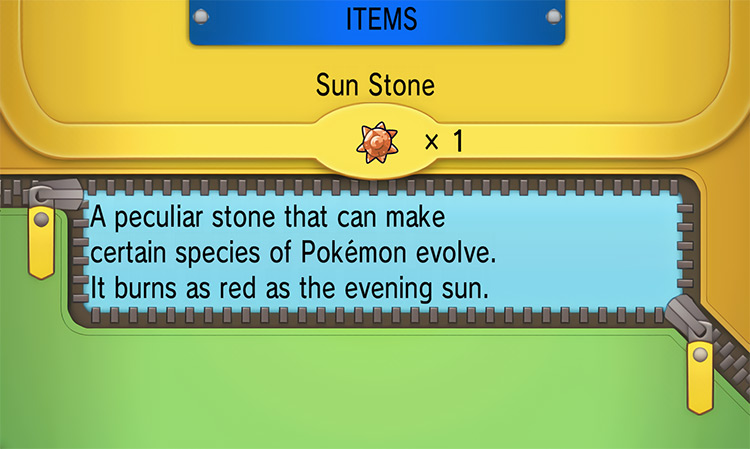 In-game details for Sun Stone / Pokémon Omega Ruby and Alpha Sapphire