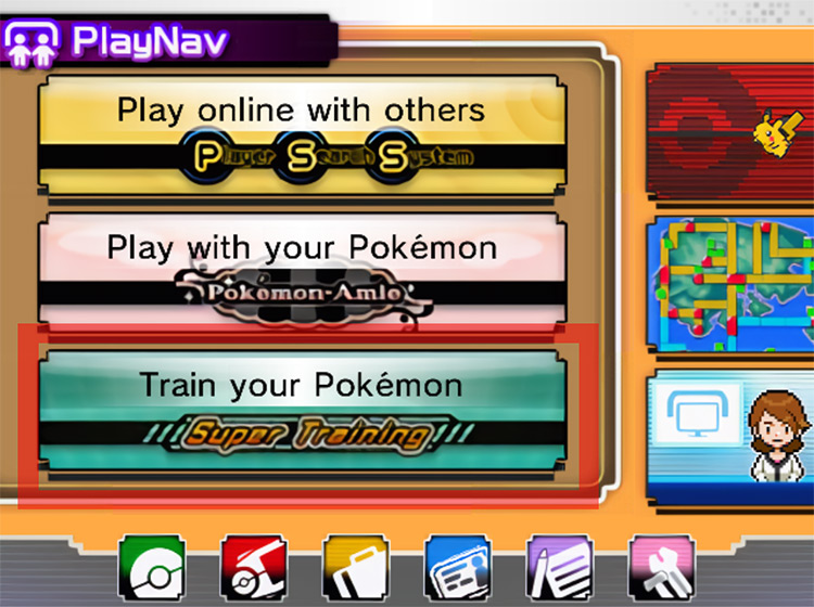 PlayNav with the Super Training button / Pokémon Omega Ruby and Alpha Sapphire