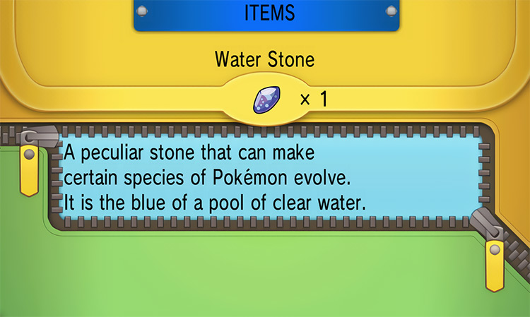 In-game details for Water Stone / Pokémon Omega Ruby and Alpha Sapphire