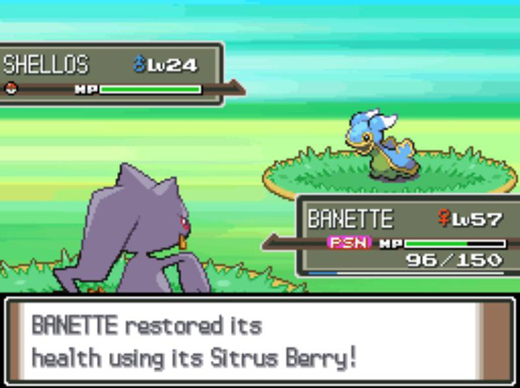 Banette healing itself with a Sitrus Berry / Pokémon Platinum