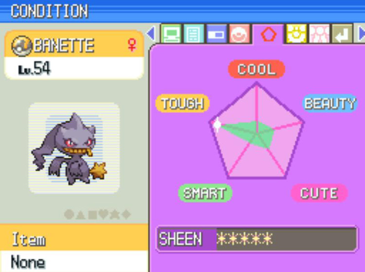 A Banette with an extraordinarily high Toughness stat after eating tons of Sour Poffins / Pokémon Platinum