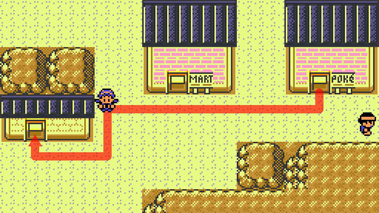Approaching the Move Deleter’s House from the Pokémon Center at Blackthorn City. / Pokémon Crystal