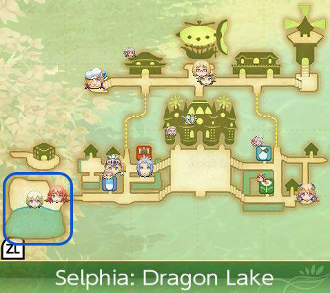 Map of Selphia with a blue rectangle around Dragon Lake / Rune Factory 4