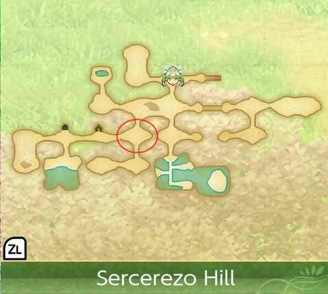 Map of Sercerezo Hill, with the mushroom area below Daily Hill circled in red / RF4