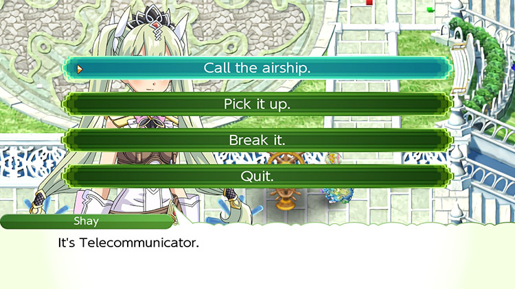 To use a Telecommunicator, interact with it to call the airship / Rune Factory 4