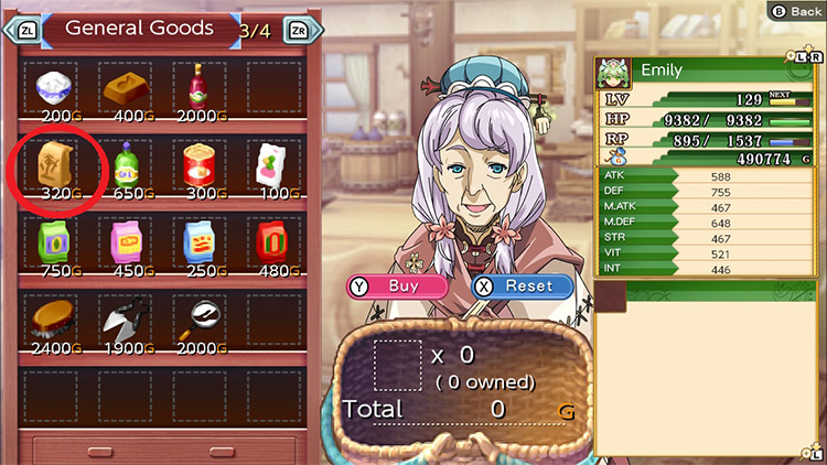 General store with flour circled in red / Rune Factory 4