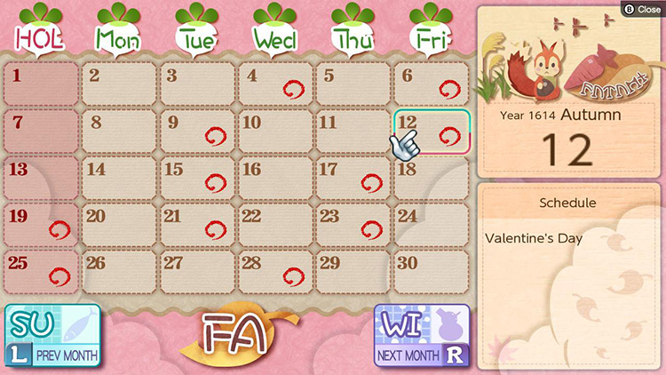 Valentine’s Day and White Day are both in Autumn / Rune Factory 4