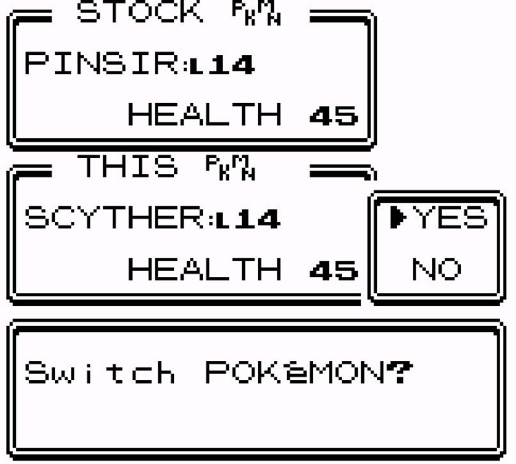 Replacing Pinsir with Scyther during the Bug Catching Contest. / Pokémon Crystal