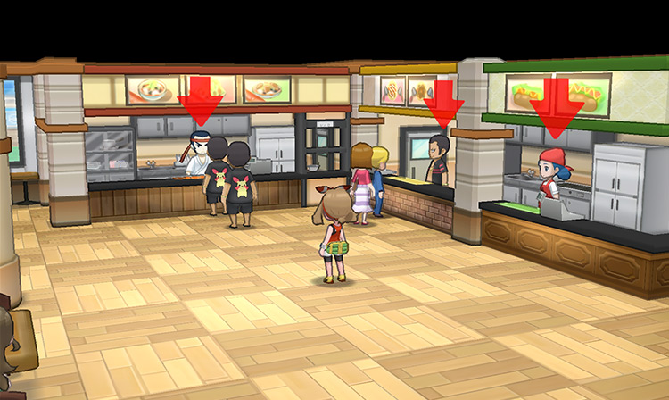 The three counters in the Mauville Food Court / Pokémon Omega Ruby and Alpha Sapphire