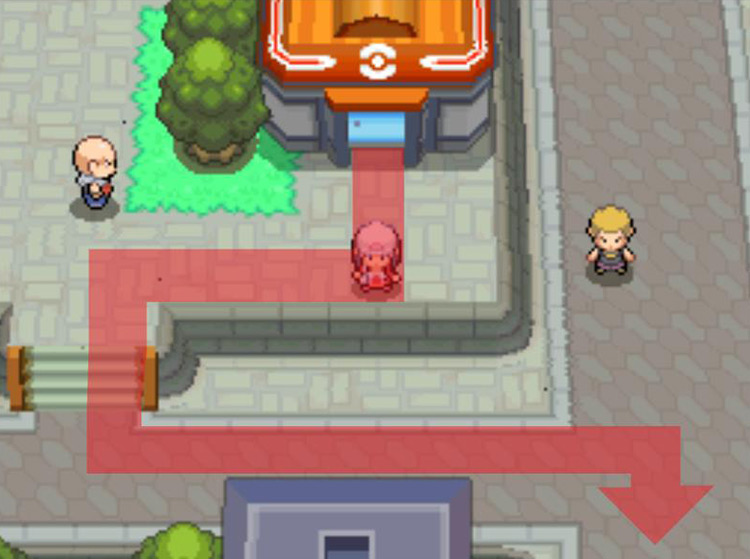 Moving southward from the Veilstone City Pokémon Center. / Pokémon Platinum