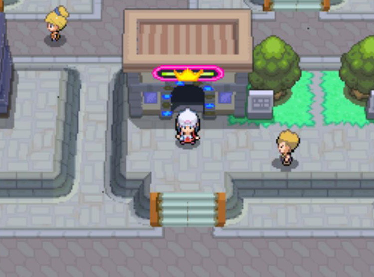 Standing in the entrance of the Veilstone Game Corner. / Pokémon Platinum