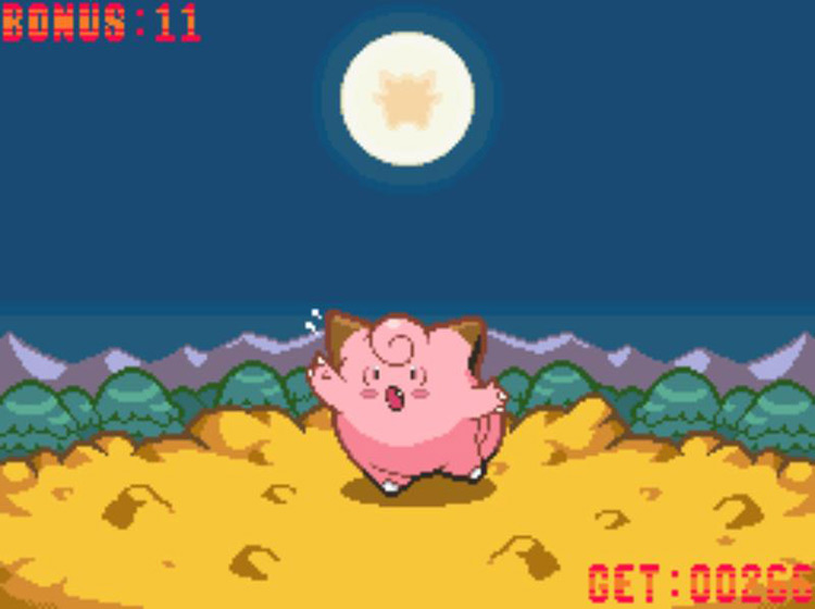 Copying Clefairy’s moves during a white moon to ensure another Bonus Round. / Pokémon Platinum