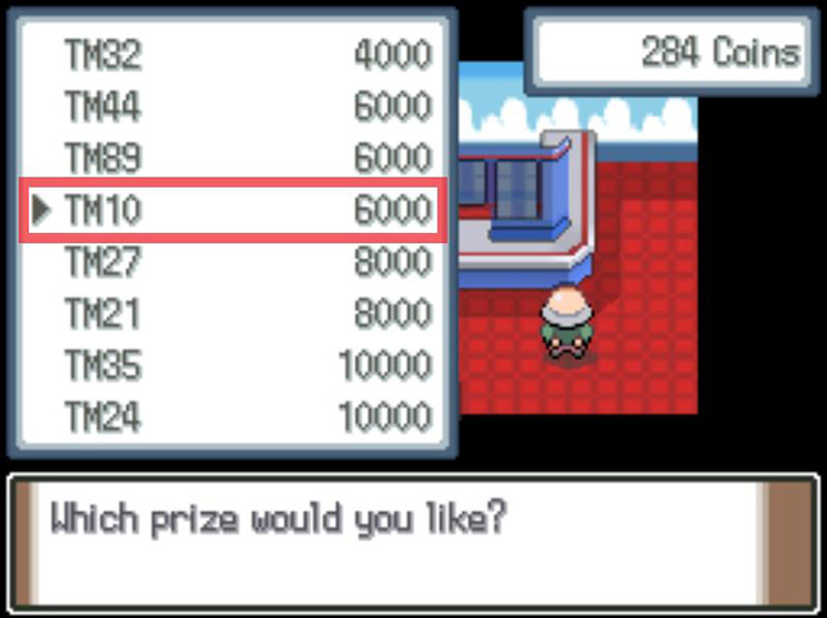 The Prize Exchange listing for TM10 Hidden Power. / Pokémon Platinum