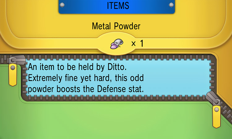 In-game details for Metal Powder / Pokémon ORAS