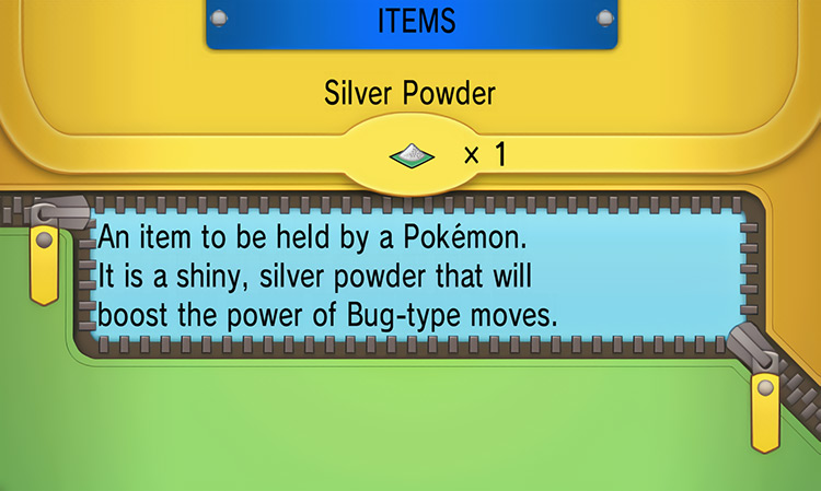 In-game details for Silver Powder / Pokémon ORAS