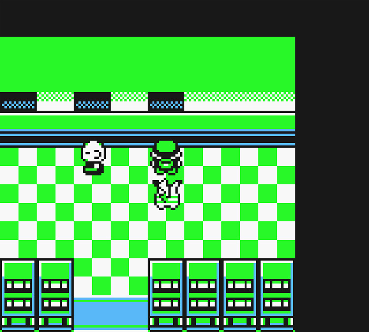 Standing in front of the right side window inside the Celadon City Prize Corner / Pokémon Yellow