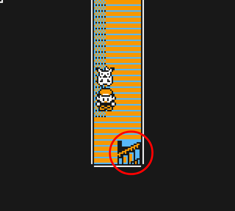 Standing near a set of stairs in the southeast corner of the S.S Anne / Pokémon Yellow
