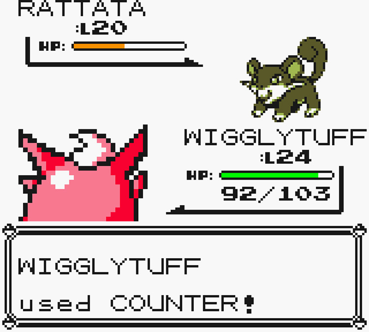 Wigglytuff using Counter against a wild Rattata / Pokémon Yellow