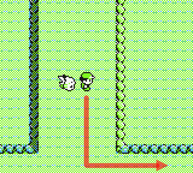 Standing in front of a large fence on Route 4 / Pokémon Yellow