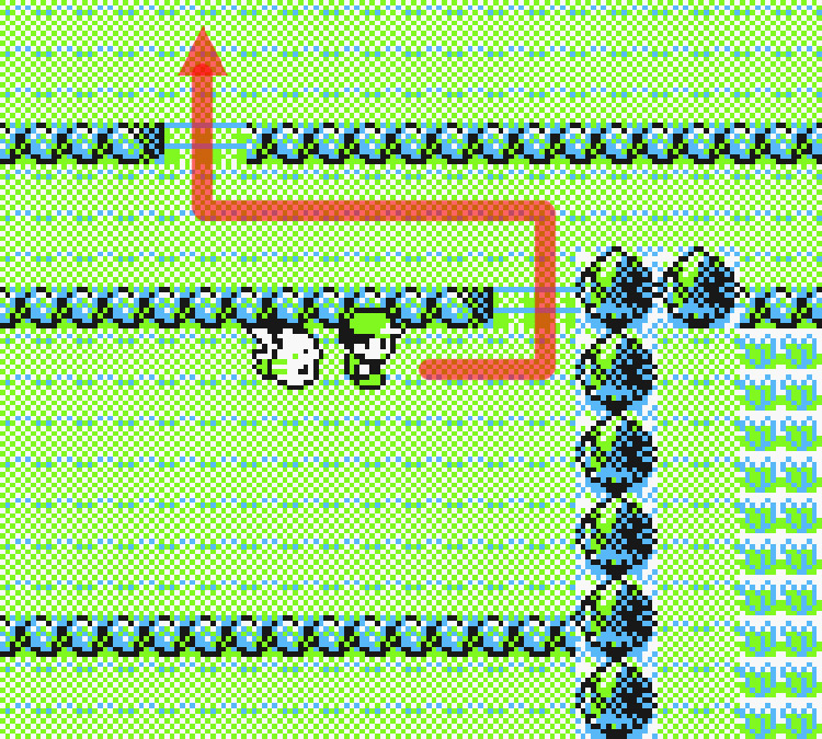 Standing under a fence and near a set of trees on Route 4 / Pokémon Yellow