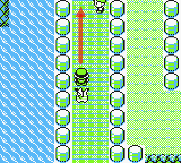 Standing near the start of the Nugget Bridge on Route 24 / Pokémon Yellow