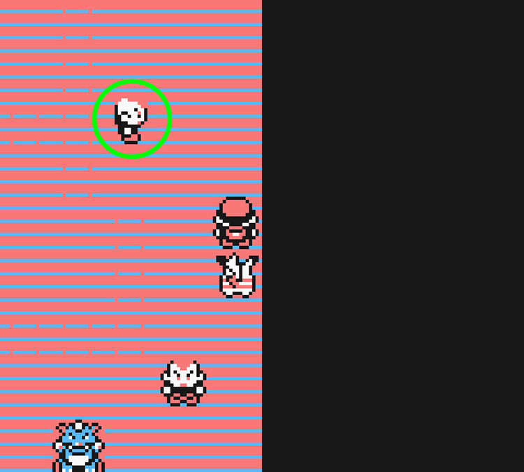 Standing in between two Jugglers on the right side of the Fuschia City Gym / Pokémon Yellow