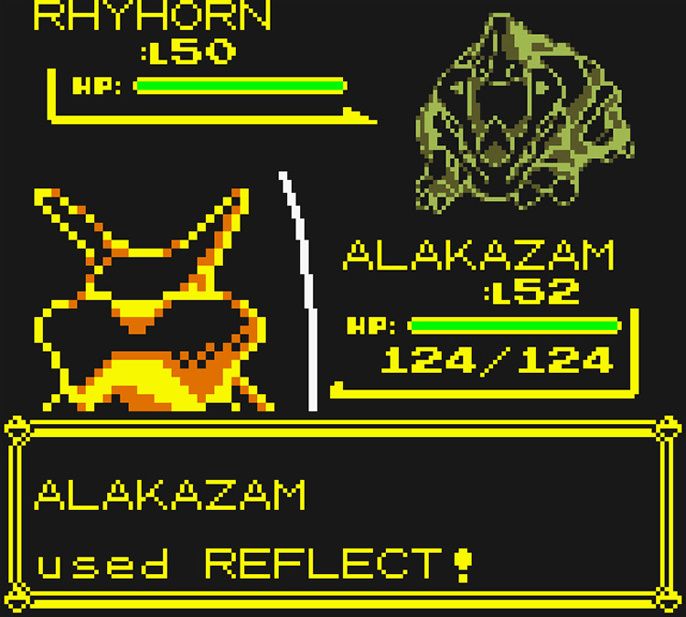 Alakazam using Reflect against a wild Rhyhorn / Pokémon Yellow