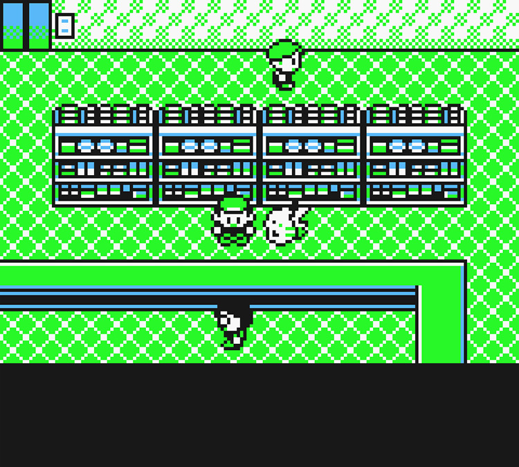 Standing in front of a cashier on the 4th floor of the Celadon City Department Store / Pokémon Yellow