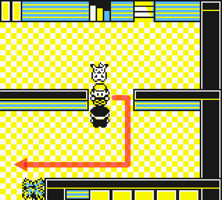 Standing in front of the defeated Rocket on the 2nd floor of Silph Co / Pokémon Yellow