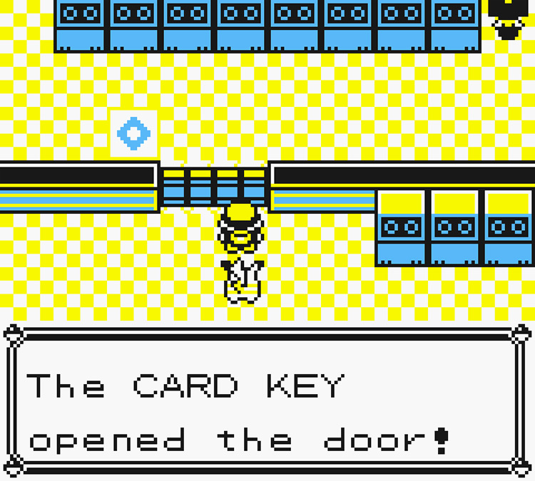 Using the Card Key to open the locked door on the 2nd floor of Silph Co. (Right) / Pokémon Yellow
