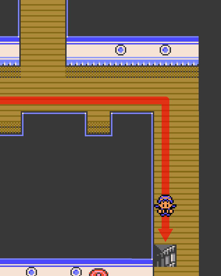 Approaching the stairs to the lower deck / Pokémon Crystal