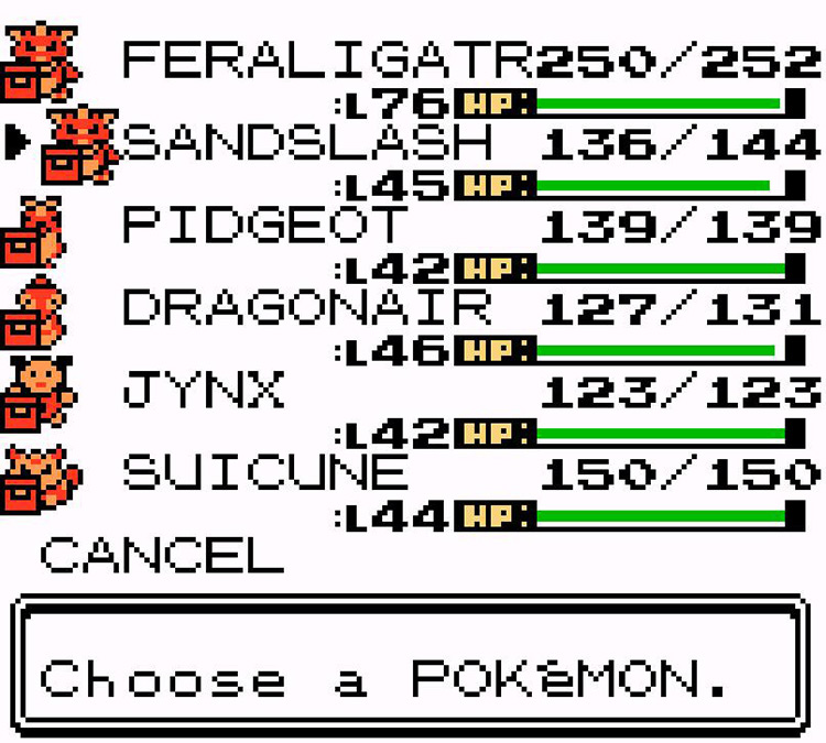 Sandslash is still in the party / Pokémon Crystal