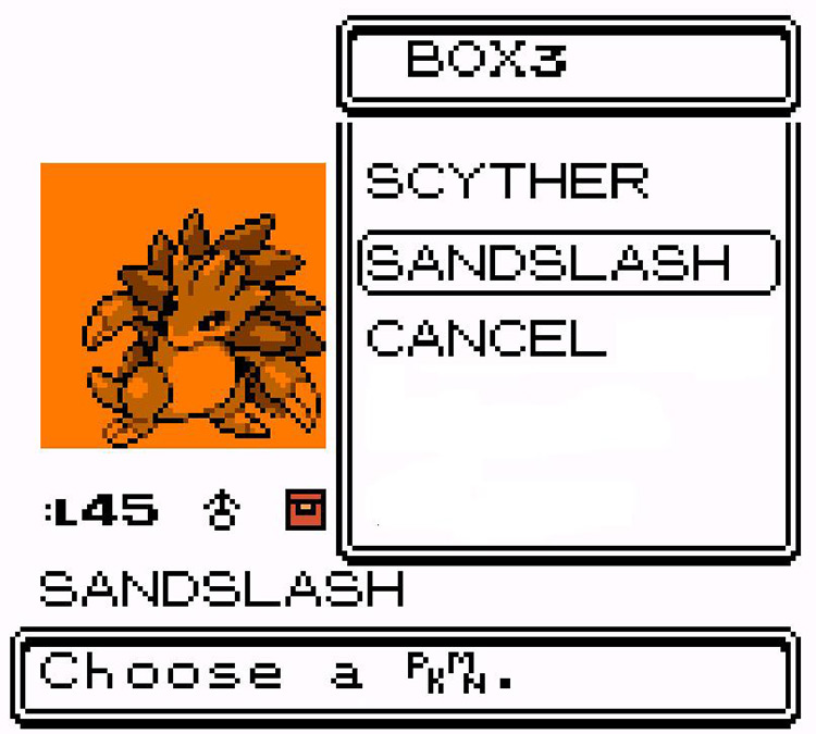 Sandslash is also in the Storage Box / Pokémon Crystal