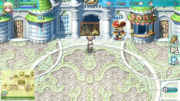 Lest holding the Stone/Lumber box in Selphia: Town Square / Rune Factory 4