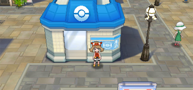 May standing outside Rustboro Pokemart (Pokémon ORAS)