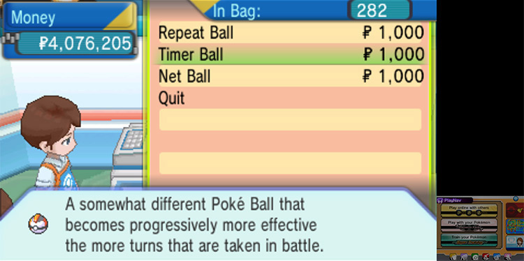 The second clerk of the Rustboro Poké Mart selling Timer Balls / Pokémon ORAS