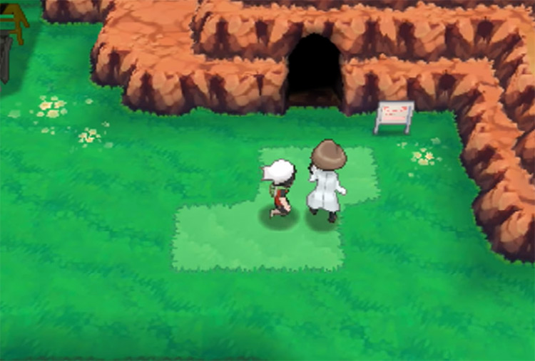 The Devon Employee is right outside the cave / Pokémon ORAS